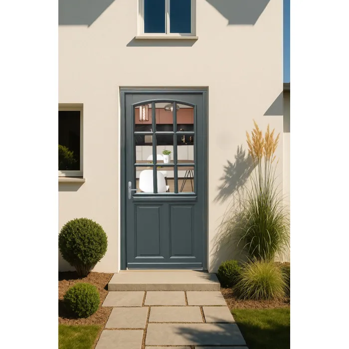 Porte D'entrée Bois Vitrée Alexa Gris Anthr, H215 X L80 Cm Côte Tableau, P.droit Gd Menuiseries