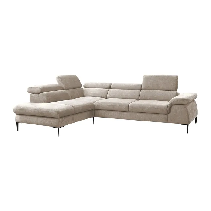 Grand canapé d'angle gauche convertible en velours beige SEPINA