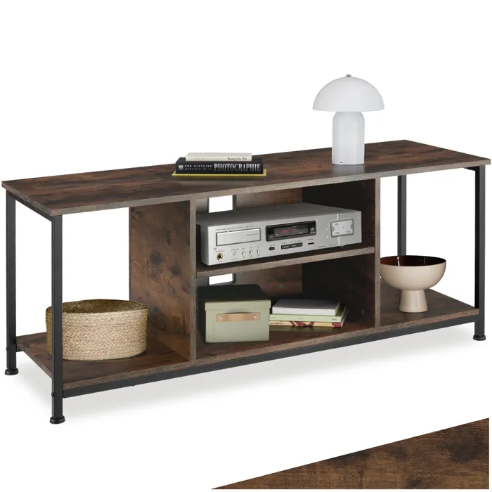 Meuble Tv Style Industriel Pieds Réglables En Hauteur Bois Foncé