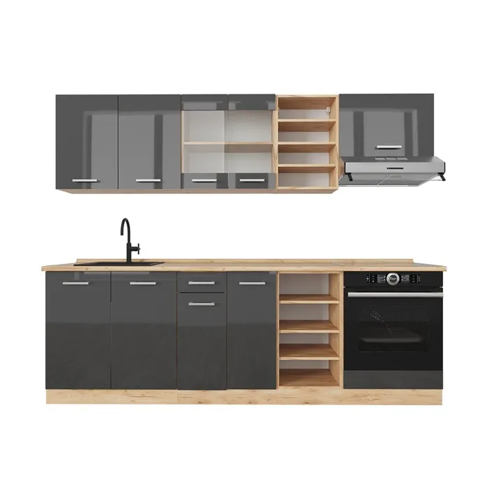 Vicco Cuisine Anthracite brillant/Chêne doré 240cm sans PT