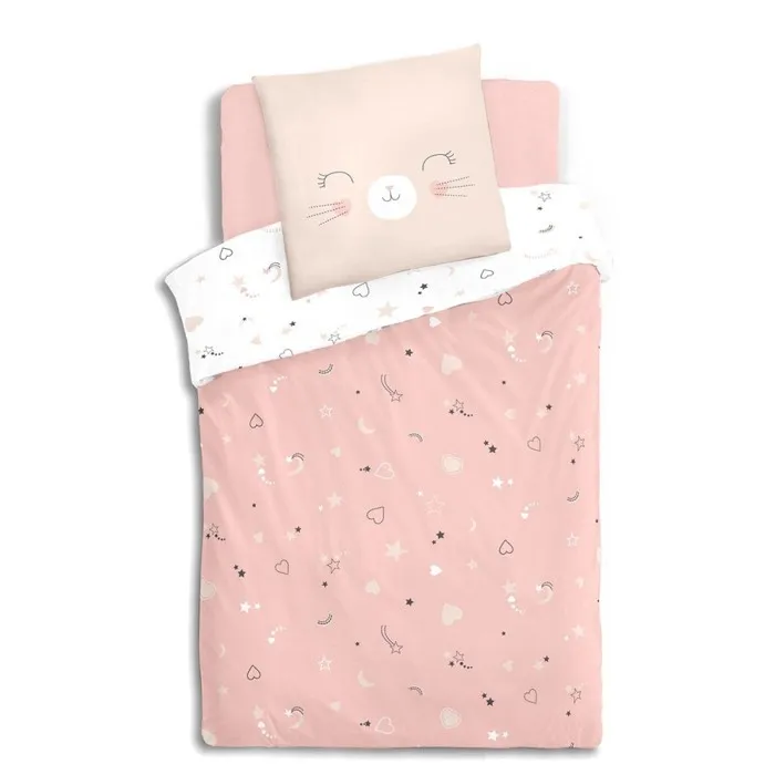 Housse de couette enfant 140x200 Chat + taie 100% coton bio 57 fils