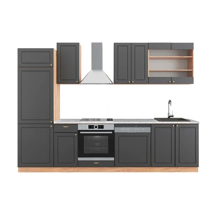 Vicco Cuisine Anthracite Campagne/Chêne doré 300cm, PT Marbre