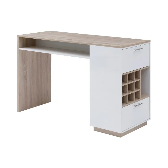 Meuble de bar avec rangements - Blanc et naturel - ANOSKI