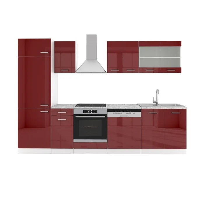 Vicco Cuisine rouge brillant/blanc 300cm, PT Marbre