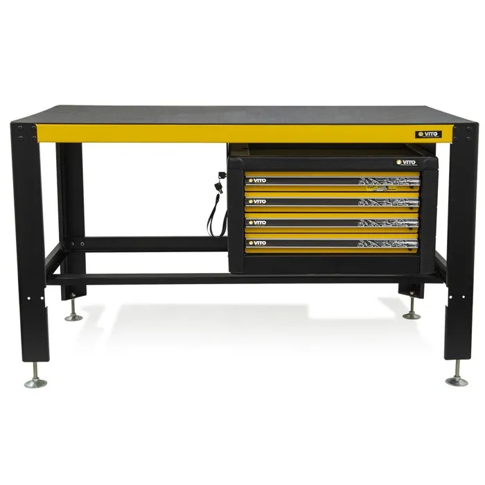 Etabli de travail + module 4 tiroirs Plateau 150 x 78cm Anti rayures 4 pieds réglables Charge 2000 kg VITO