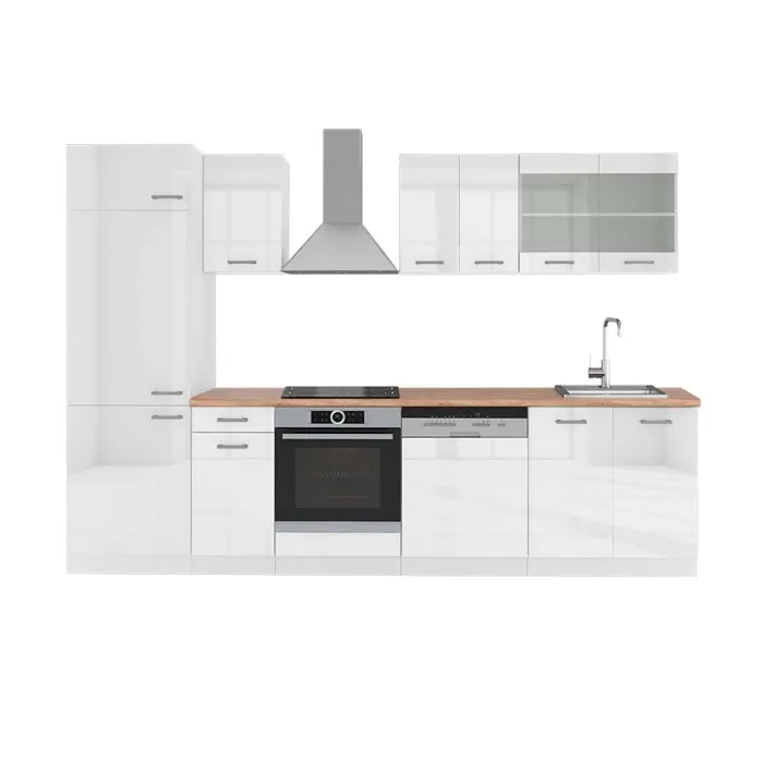 Vicco Cuisine blanc brillant/blanc 300cm, PT Chêne