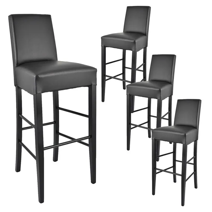 Tony - Lot De 4 Tabourets Laqués Noir Et Assise Simili Cuir Noir