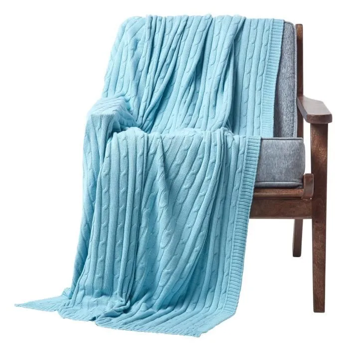 Plaid Bleu Pastel 130x170cm Tricot En Coton Homescapes