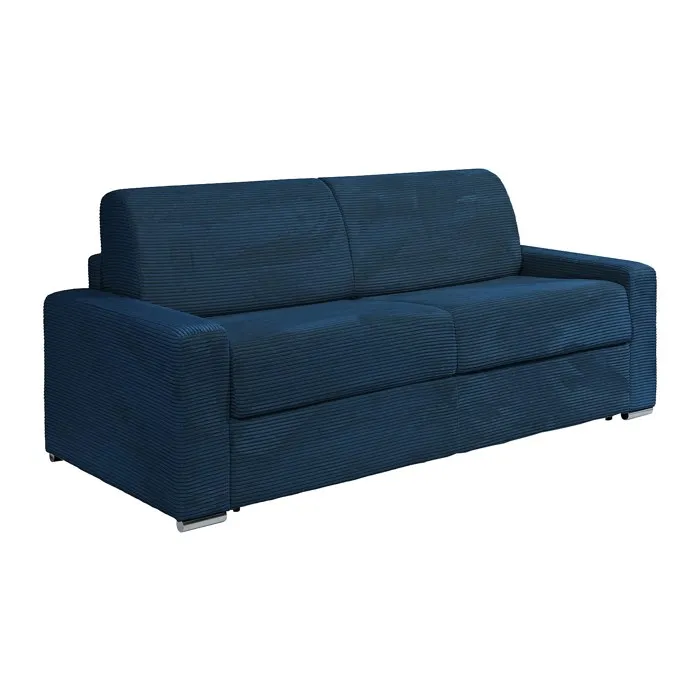 Canapé 4 places convertible express en velours côtelé bleu - Couchage 160 cm - Matelas 18 cm - CALITO