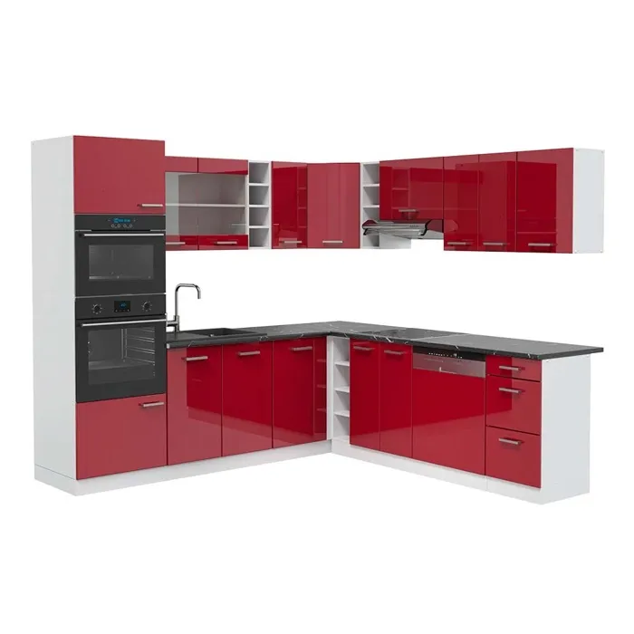 Vicco Cuisine en angle Rouge brillant/Blanc 247 x 237 cm, PT Anthracite
