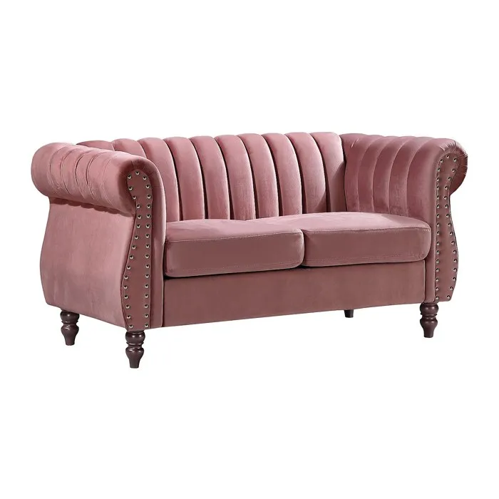 Canapé Chesterfield 2 Places En Velours Vieux Rose Trumbo