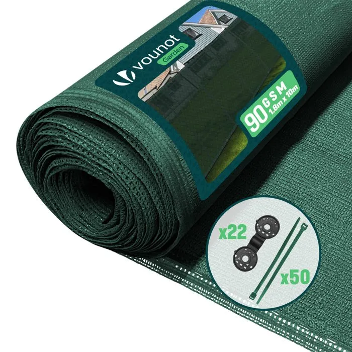 Brise vue occultant en HDPE 90g/m² 1.8x10m avec attaches de fixation vert VOUNOT