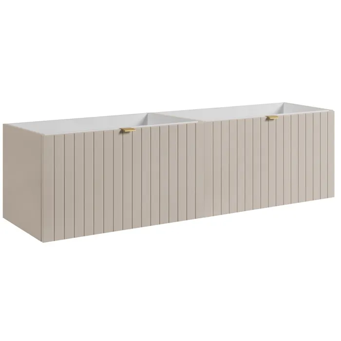 Meuble sous double vasque suspendu HARMO 160 cm Façade rainuré cachemire semi-mat
