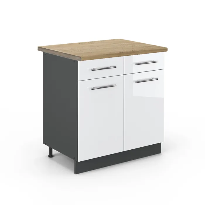 Vicco Meuble cuisine Blanc Haute brillance 80cm, PT Chêne