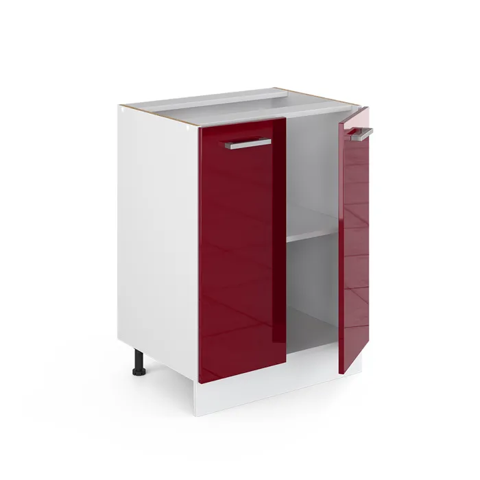 Vicco Meuble bas universel Rouge bordeaux Haute brillance 60cm avec portes, sans PT