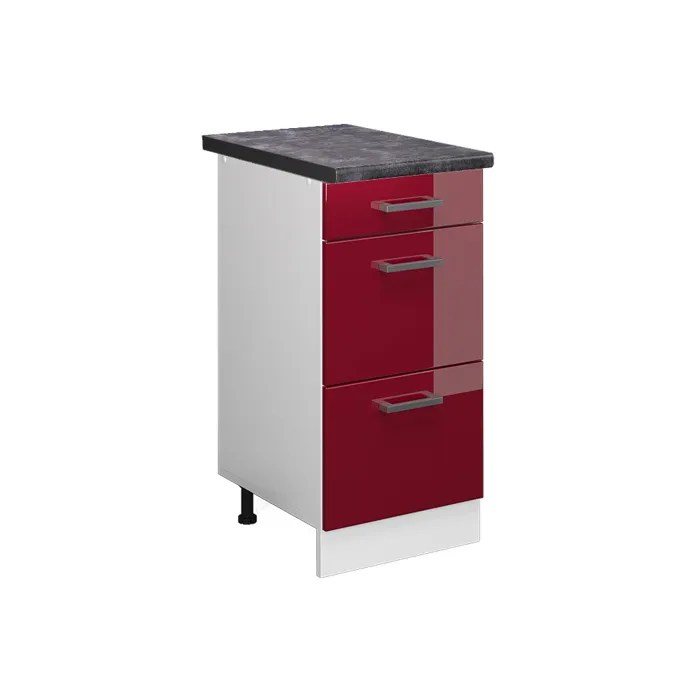 Vicco Meuble cuisine Rouge brillant 40cm avec tiroirs, PT Anthracite