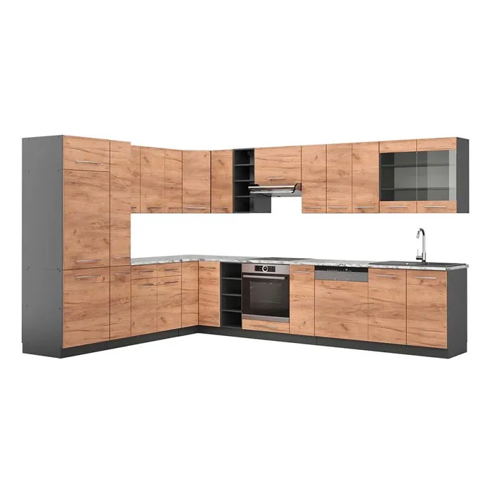 Vicco Cuisine en angle Chêne doré/Anthracite 347 x 257 cm plan de travail Marbre