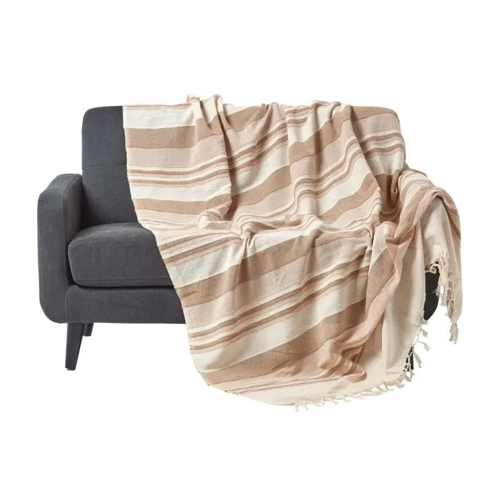 Plaid Morocco Beige 225x255cm Coton Rayé Homescapes