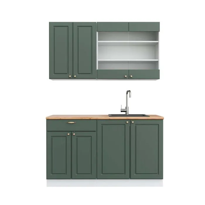 Vicco Cuisine Vert-Or Landhaus/Blanc 140cm, PT Chêne