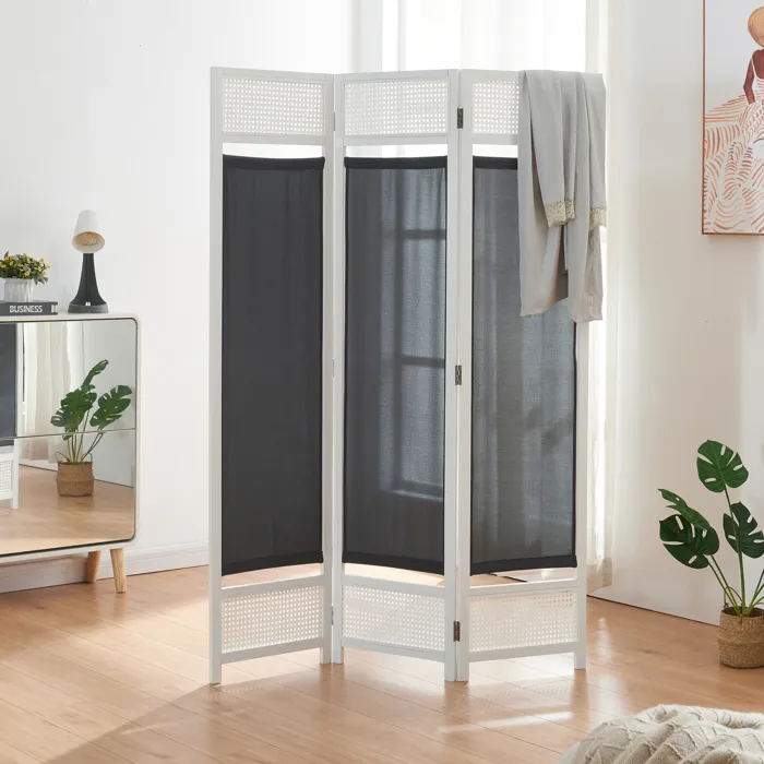 Paravent Dorotea bambou 120 x 170 cm blanc gris foncé en.casa