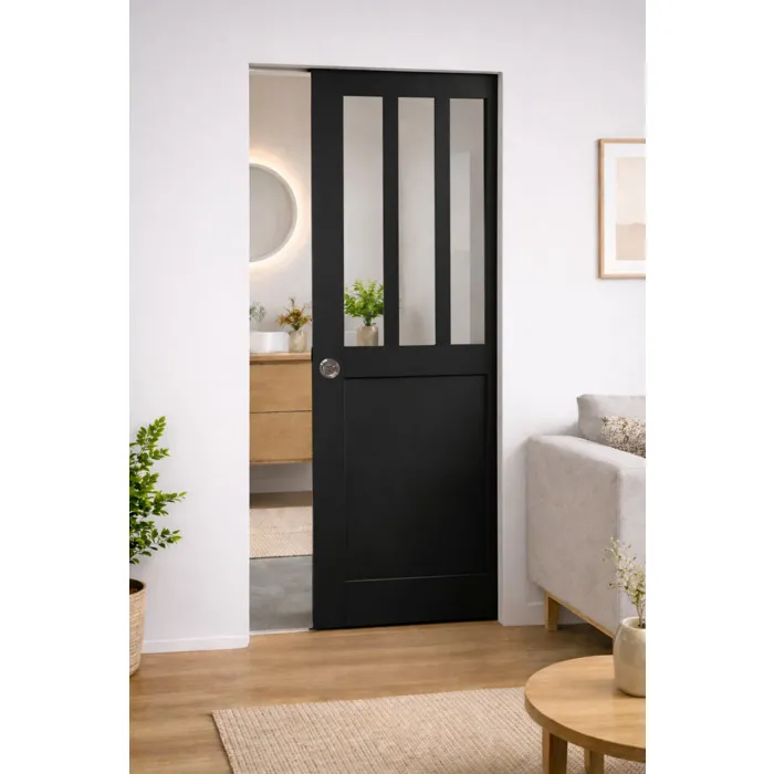 Porte Coulissante Atelier Noir H204 X L93 Cm, Galandage Gd Menuiseries