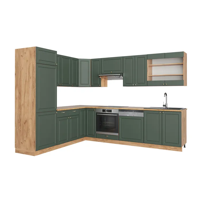 Vicco Cuisine en angle Vert Or Campagne/Chêne de force doré 287 x 227 cm, PT Chêne