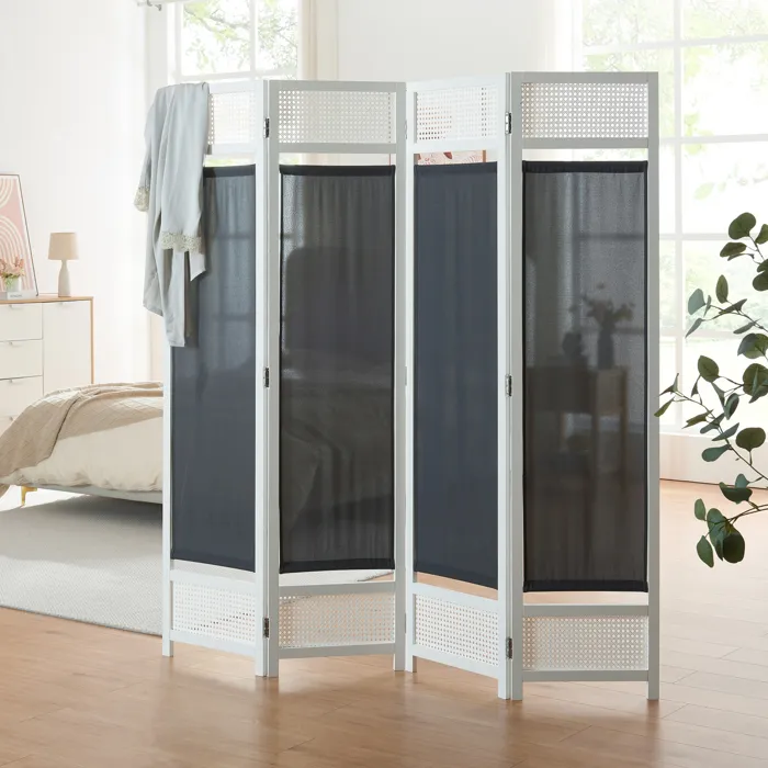 Paravent Dorotea bambou 160 x 170 cm blanc gris foncé en.casa