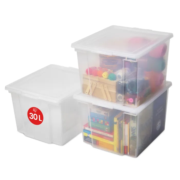 Iris Ohyama, Boites de Rangement Polyvalente, 30L, Lot de 3, Transparent, USB-M