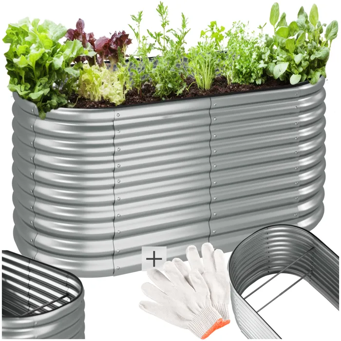 Carré Potager, Acier Galvanisé, Volume, Légumes Herbes Fleurs, Argent