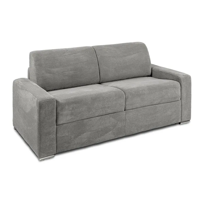 Canapé 3 places convertible express en velours côtelé gris clair - Couchage 140 cm - Matelas 18 cm - CALITO