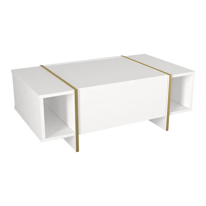 Table basse Tavak blanc or 104 x 60 x 38 cm en.casa