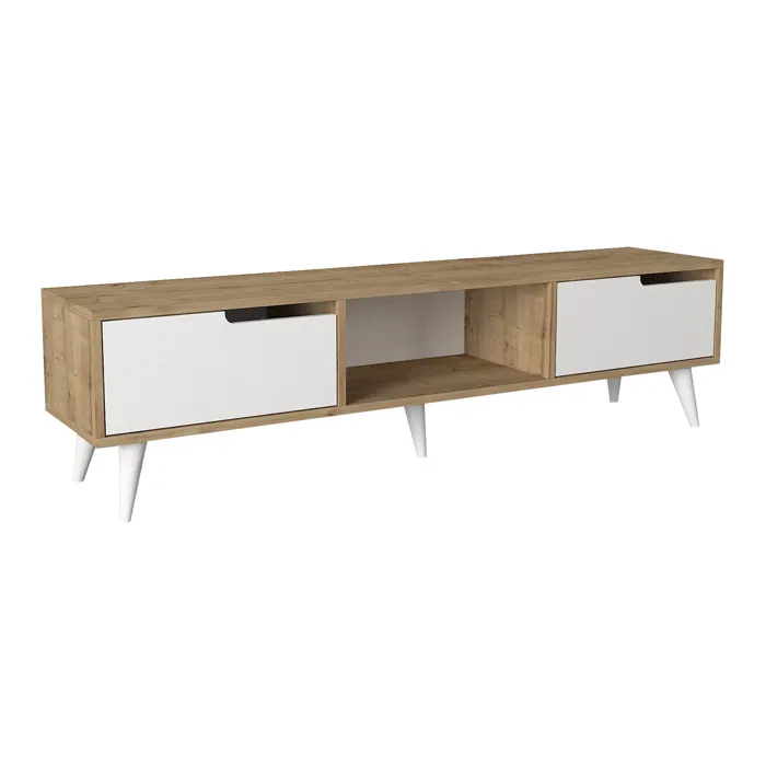 Meuble TV Kullila 160 x 35 x 40 cm effet chêne / blanc en.casa
