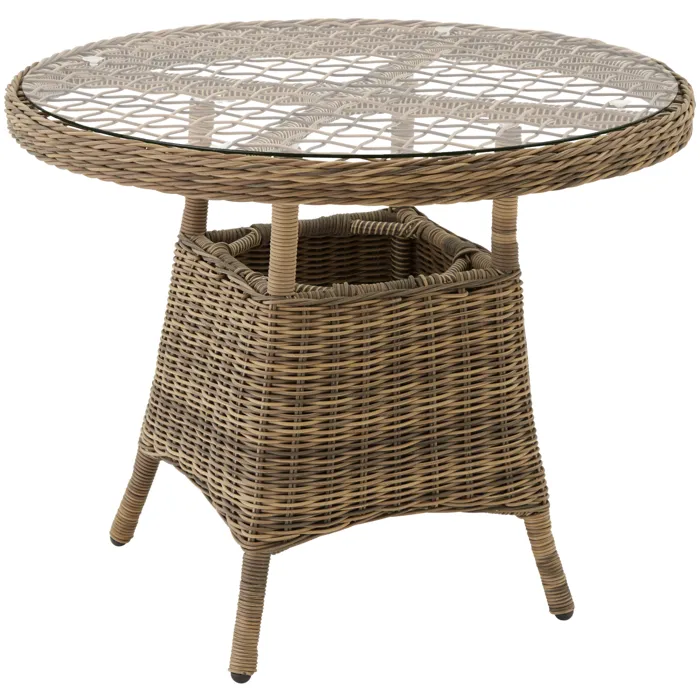Table De Jardin En Résine Tressée Et Plateau En Verre Marron Naturel