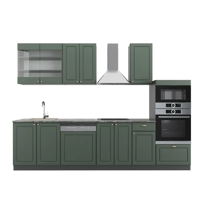 Vicco Cuisine Vert et or campagne/anthracite 300cm avec armoire haute, PT Anthracite