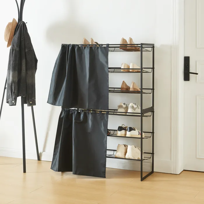 Lot de 2 étagères à chaussures Sel 80 x 32 x 60 cm noir en.casa