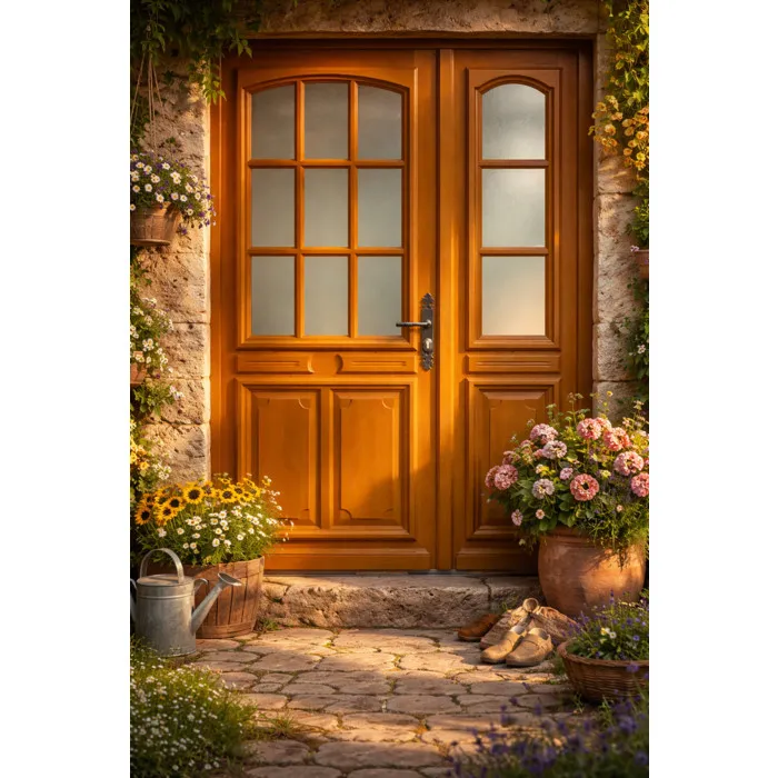 Porte D'entrée Tiercée Bois Vitrée Marine H215xl140 Cm Côte Tableau P. Gauche Gd Menuiseries