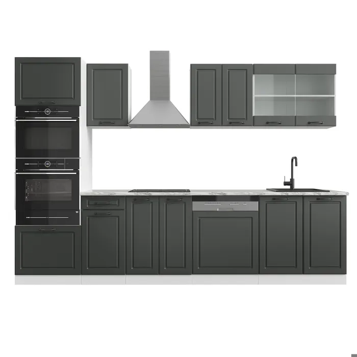 Vicco Cuisine Anthracite maison de campagne/blanc 300cm avec armoire haute, sans PT