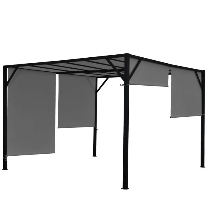Pergola Arche Pavillon De Jardin Terrasse Auvent Structure Acier Stable 6cm + Toit Ouvrant 04_0004067