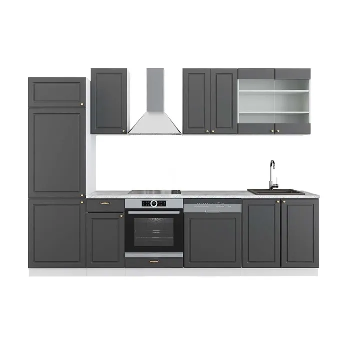 Vicco Cuisine Anthracite-or/blanc 300cm, PT Marbre