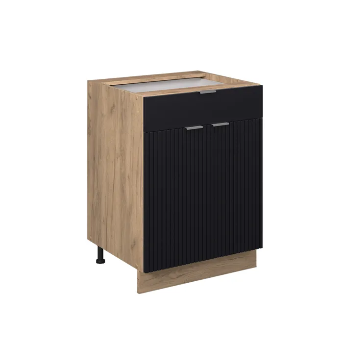 Vicco Meuble cuisine Noir rayé 60cm avec tiroir, sans PT