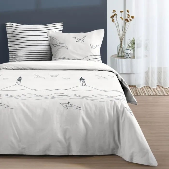 Housse de couette 260x240 Bord de mer + 2 taies coton 57 fils