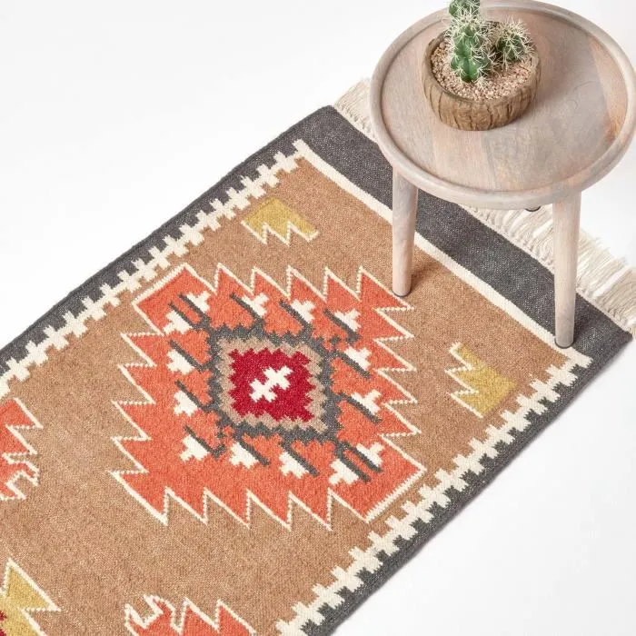 Tapis Kilim En Laine À Motif Géométrique Marron Jaipur 66x200cm - Homescapes