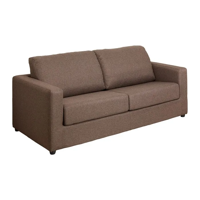 Canapé 3 places convertible express en tissu marron Couchage 140 cm - Matelas 14 cm DONETO