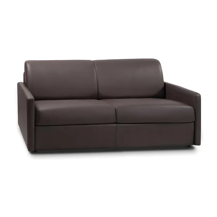 Canapé 3 places convertible express en simili marron - Couchage à lattes larges 140 cm - Matelas 18 cm CALIFE