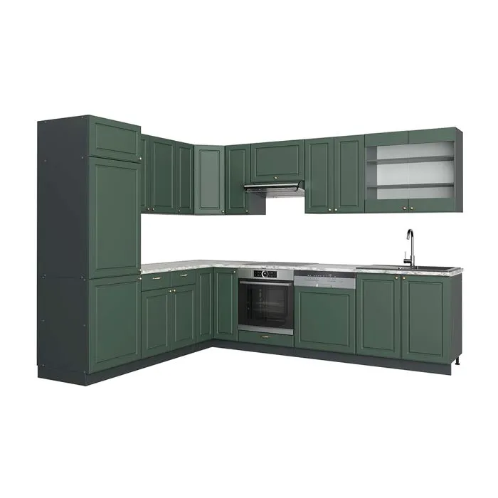 Vicco Cuisine en angle Vert Or Campagne/Anthracite 287 x 227 cm, PT Marbre