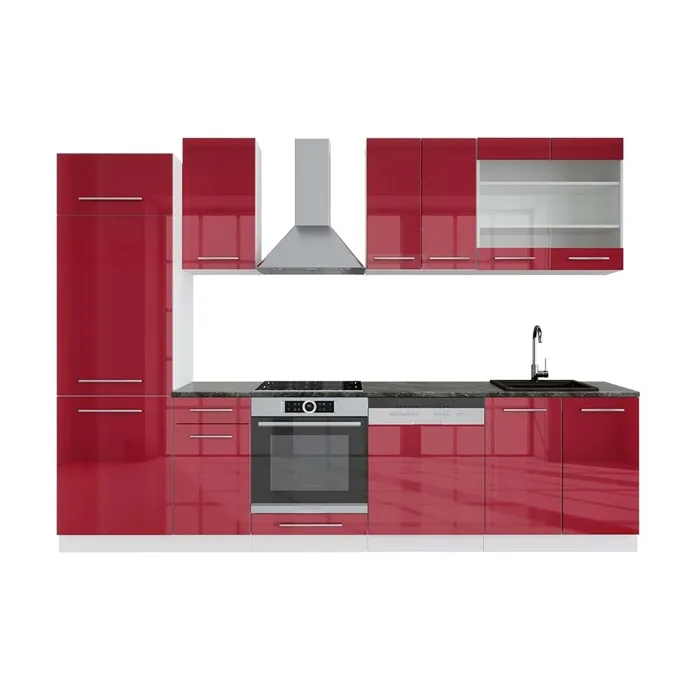 Vicco Cuisine Bordeaux haute brillance/blanc 300cm, PT Anthracite