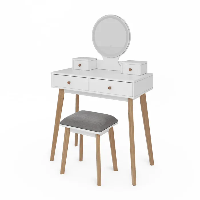 Vicco Coiffeuse Blanc 80cm avec miroir LED et tabouret