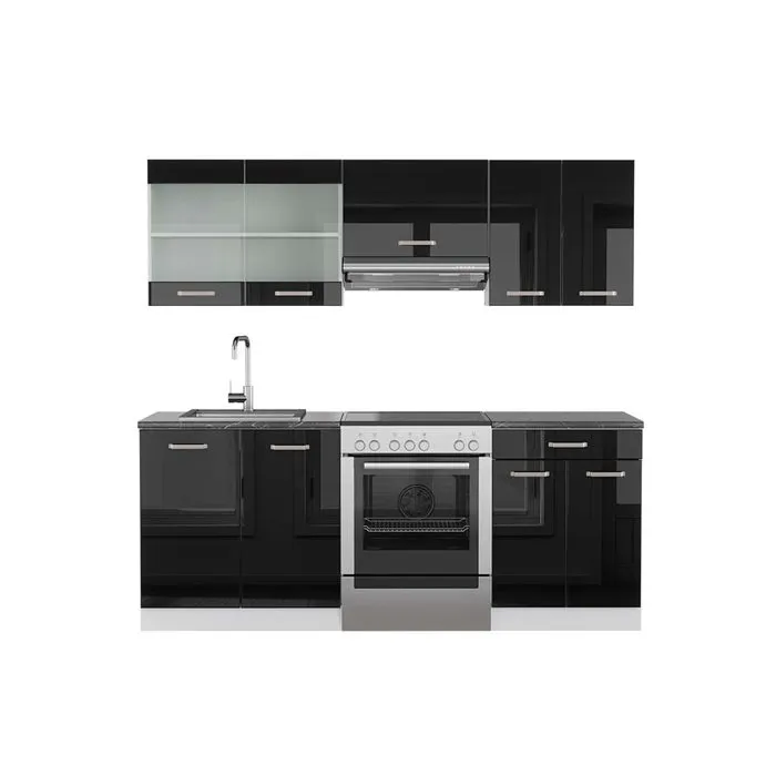 Vicco Cuisine Noir brillant/Blanc 200cm, PT Anthracite