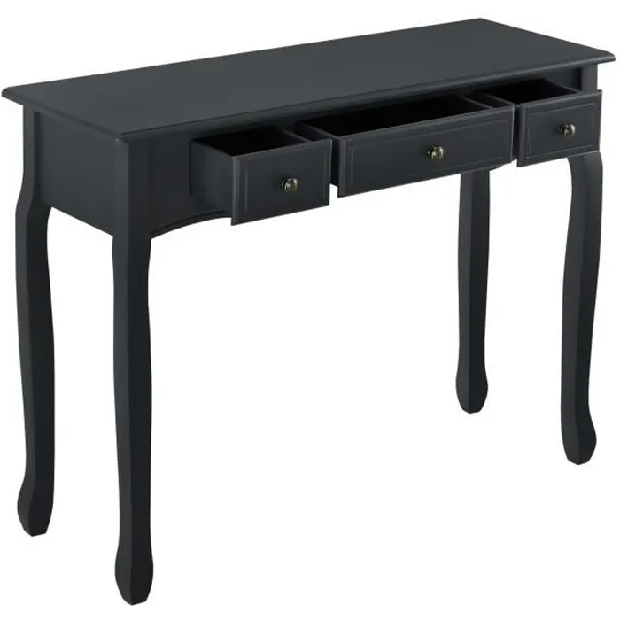 Table Console Hirschhorn avec 3 Tiroirs 78 x 100 x 35 cm Noir en.casa