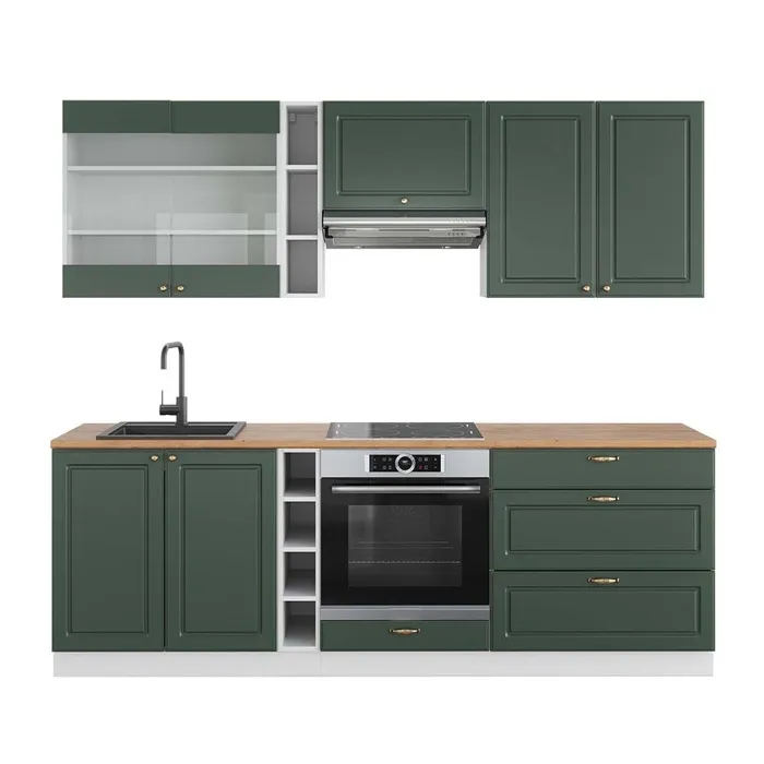 Vicco Cuisine Vert-Or Landhaus/Blanc 235cm, PT Chêne